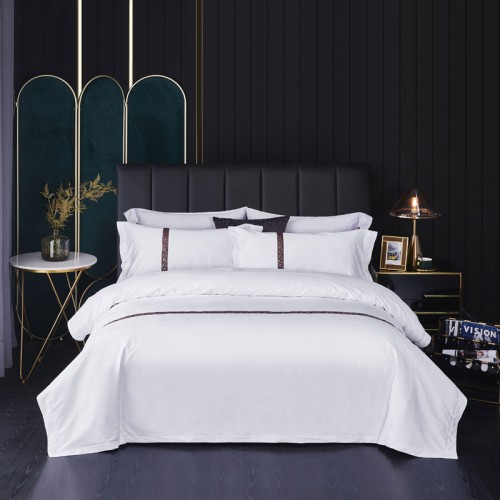 New White Hotel Homestay. 60s Gongsatin Jet Lined Series Hotel Set Hotel Set Bed Sheet Three Piece Set Coffee