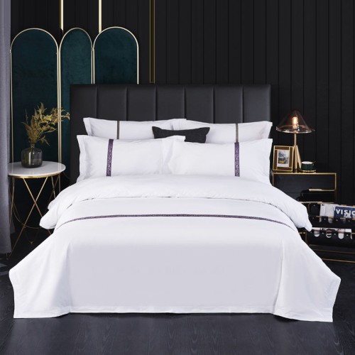 New White Hotel Homestay. 60s Gongsatin Jet Lined Series Hotel Set Hotel Set Bed Sheet Three Piece Set Purple Charm