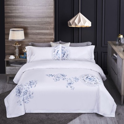 New 60s Gongsatin Jet Boutique Embroidery Series Hotel Set Hotel Set Homestay Set Bed Sheet Four piece Set Blue and White Porcelain